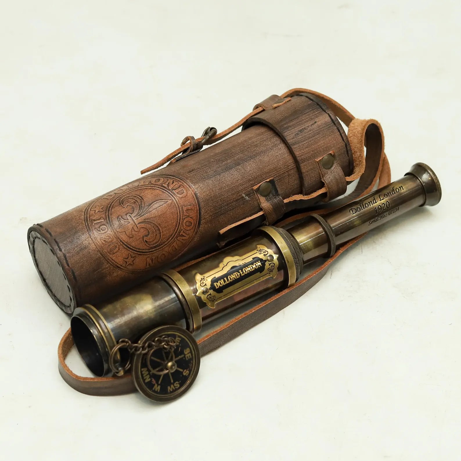Personalized Vintage Brass Spyglass Telescope: Dollond London 1920 Style, Leather Case - Engraved Decorative Scope