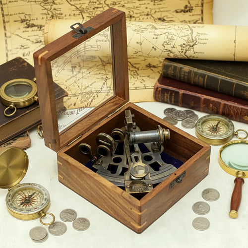 Vintage Brass Sextant with Wooden Box | Kelvin & Hughes London 1917 | Antique Nautical Sextant Replica | Maritime Collector Gift