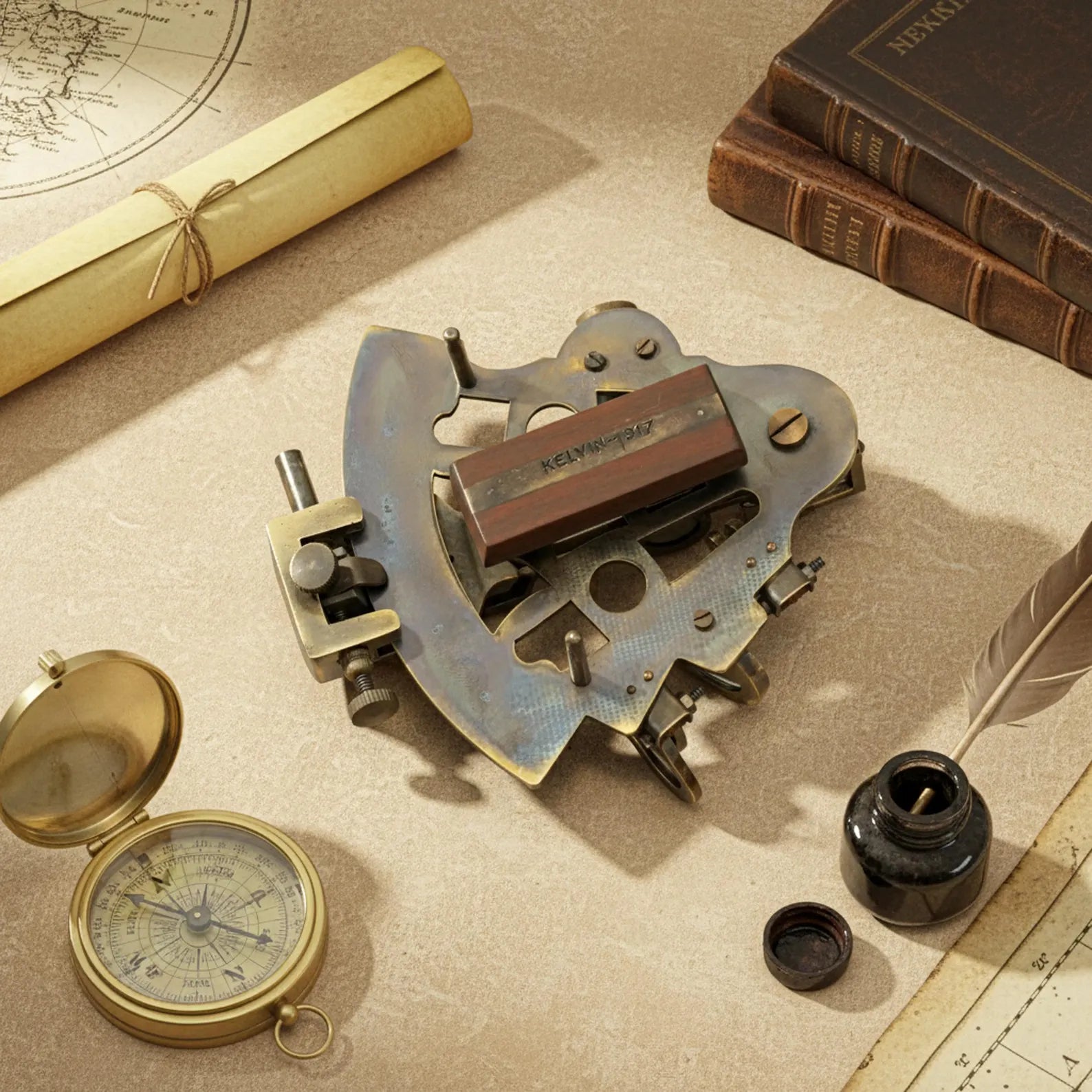 Vintage Brass Sextant with Wooden Box | Kelvin & Hughes London 1917 | Antique Nautical Sextant Replica | Maritime Collector Gift